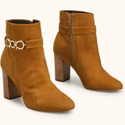 Cosmoparis Bottines en Velours de Cuir Reina tabac - Talon 8 cm