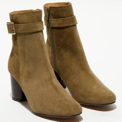 Femme Apologie Bottines en Velours de Cuir Pia kaki - Talon 7,5 cm