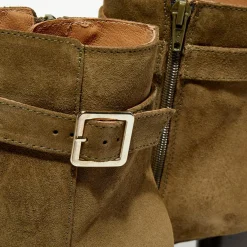 Femme Apologie Bottines en Velours de Cuir Pia kaki - Talon 7,5 cm