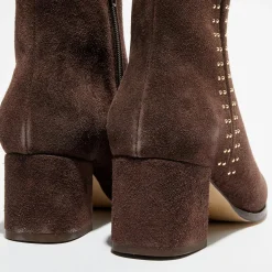 Femme Anaki Bottines en Velours de Cuir chocolat - Talon 5 cm