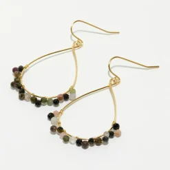 Best Moonstone Boucles d'oreilles Claudia Tourmaline multicolore en laiton doré