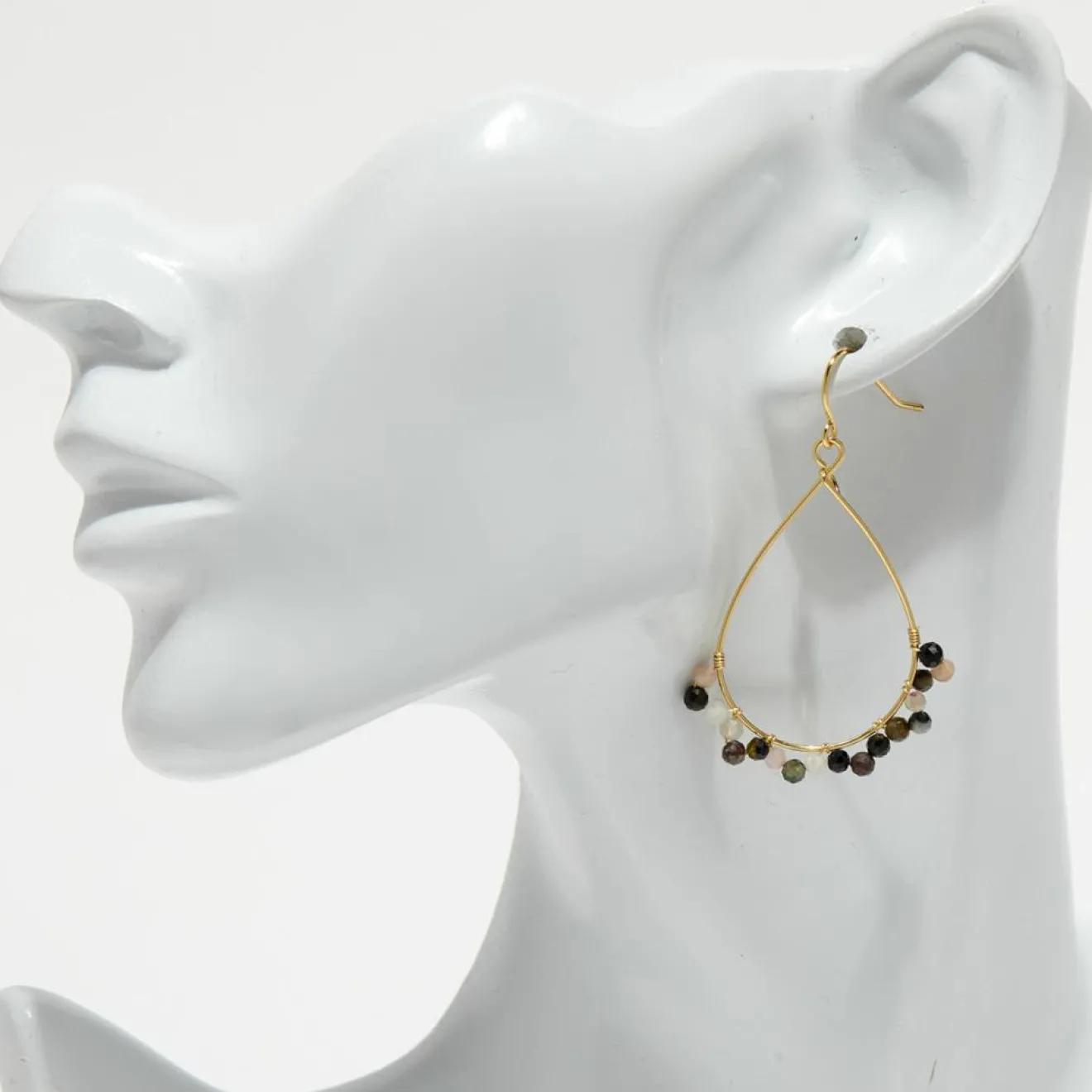 Best Moonstone Boucles d'oreilles Claudia Tourmaline multicolore en laiton doré