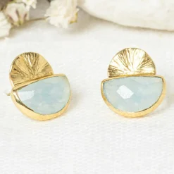 Sale Moonstone Boucles d'oreilles Estela Aventurine en laiton doré
