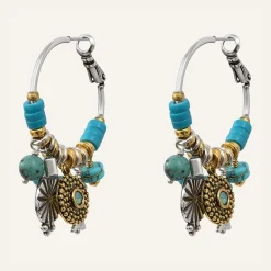 Outlet Reminiscence Boucles d'oreilles Positano multipierres argenté/turquoise