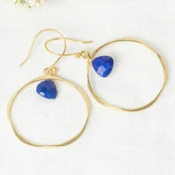Femme Moonstone Boucles d'oreilles Véro Lapis Lazuli en laiton doré
