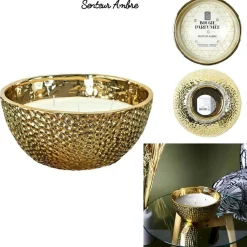 Outlet Home Deco Factory Bougie Parfumée Martelée dorée - 5 méches - 21x9.5x21 cm