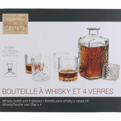 Best Cook Concept Bouteille whisky et 4 verres transparente - 9x9x24 cm
