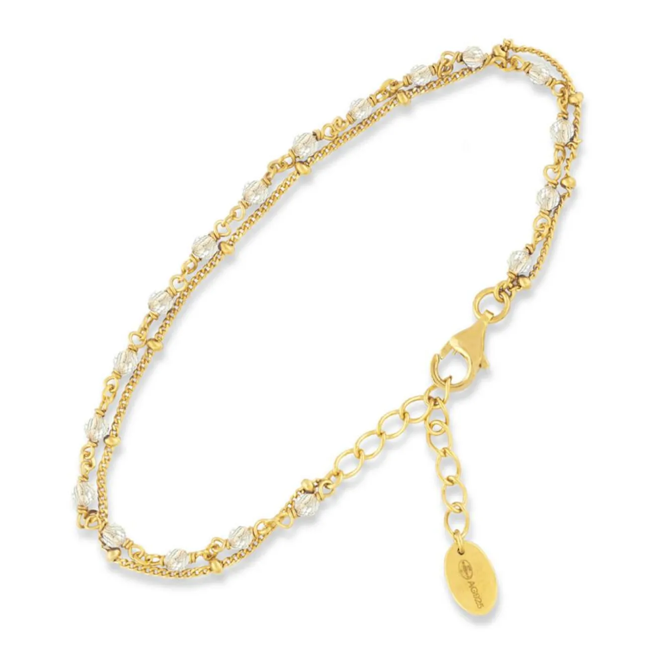 Femme Orus Bracelet double chaîne en Argent doré & Pierre de Lune blanche