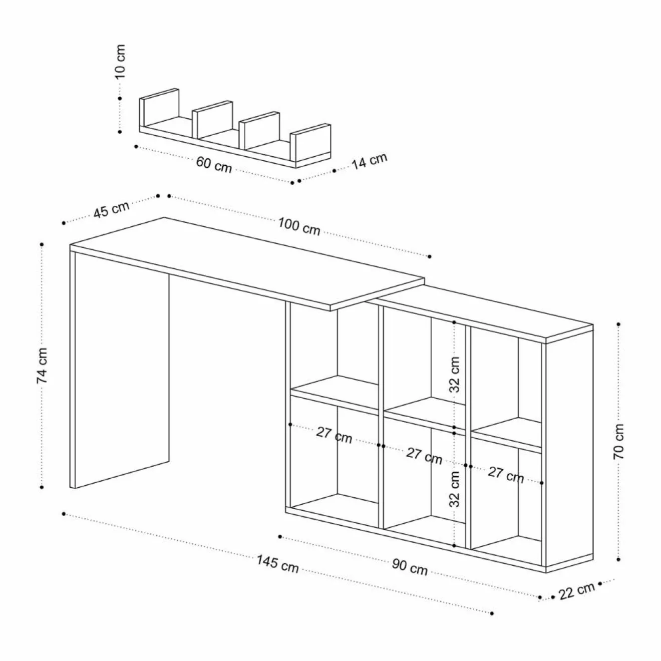 Outlet Wooden Art Bureau + etagère blake chêne - 74x145x45 cm