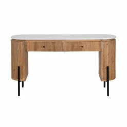 Sale Bois & Chiffons Bureau 2 tiroirs plateau marbre blanc Manguier Kfir II Marron - 140x42x76 cm