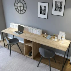 Wooden Art Bureau ikili calisma chêne - 240x74x60 cm