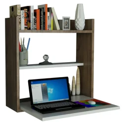 Wooden Art Bureau Laptop blanc/bois - 60x20x60 cm