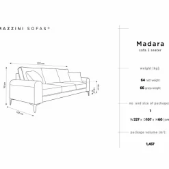 Mazzini Sofas Canapé 3 places velours madara beige - 222x102x90 cm