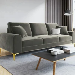 Best Mazzini Sofas Canapé 3 places velours madara gris - 222x102x90 cm