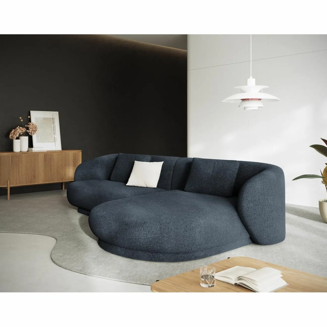 Mazzini Sofas Canapé angle droit Linden Chenille 4 Places bleu - 289x177x72 cm