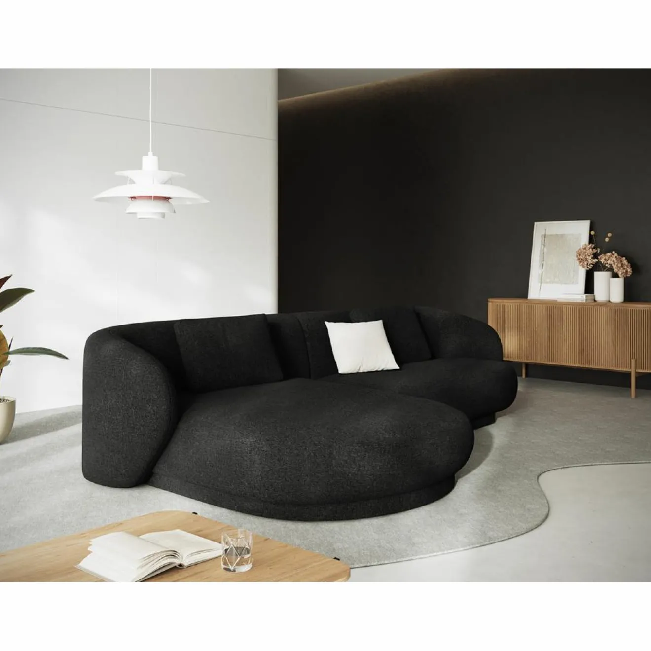 Mazzini Sofas Canapé angle gauche Linden Chenille 4 Places noir - 289x177x72 cm