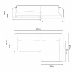 Mazzini Sofas Canapé d'angle droit en Velours Daphne 4 Places Noir - 270x170x86 cm