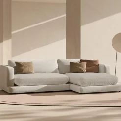 New Mazzini Sofas Canapé d'angle droit en Velours Daphne 4 Places Beige Clair - 270x170x86 cm