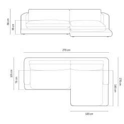 New Mazzini Sofas Canapé d'angle droit en Velours Daphne 4 Places Beige Clair - 270x170x86 cm
