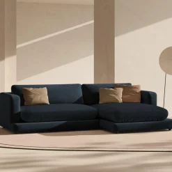 Mazzini Sofas Canapé d'angle droit en Velours Daphne 4 Places Bleu Foncé - 270x170x86 cm