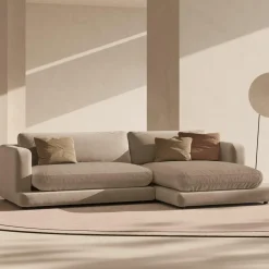 Mazzini Sofas Canapé d'angle droit en Velours Daphne 4 Places Beige Foncé - 270x170x86 cm