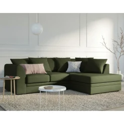 Online Mazzini Sofas Canapé d'angle Droit Quince Velours côtelé 4 Places vert - 221x171x80 cm