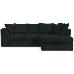Hot Mazzini Sofas Canapé d'angle Droit Quince Velours côtelé 4 Places noir - 221x171x80 cm