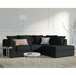 Hot Mazzini Sofas Canapé d'angle Droit Quince Velours côtelé 4 Places noir - 221x171x80 cm
