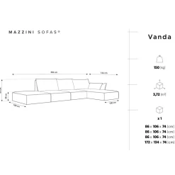 Clearance Mazzini Sofas Canapé D'Angle Droit Vanda 5 Places 1 gris - 386x166x85 cm