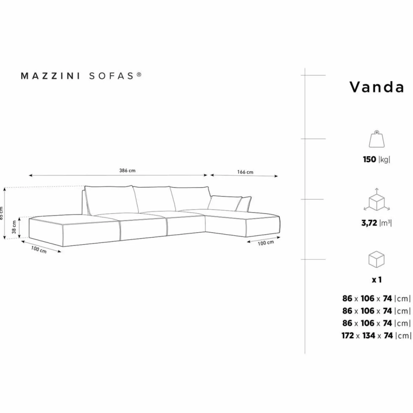 Online Mazzini Sofas Canapé D'Angle Droit Vanda 5 Places 1 beige clair - 386x166x85 cm
