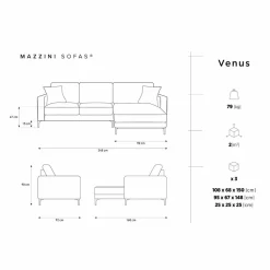 Best Mazzini Sofas Canapé d'angle Droit Velours Venus 4 Places beige clair - 248x160x90 cm