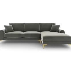 Clearance Mazzini Sofas Canapé d'angle droit velours madara gris - 254x182x90 cm