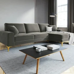 Clearance Mazzini Sofas Canapé d'angle droit velours madara gris - 254x182x90 cm