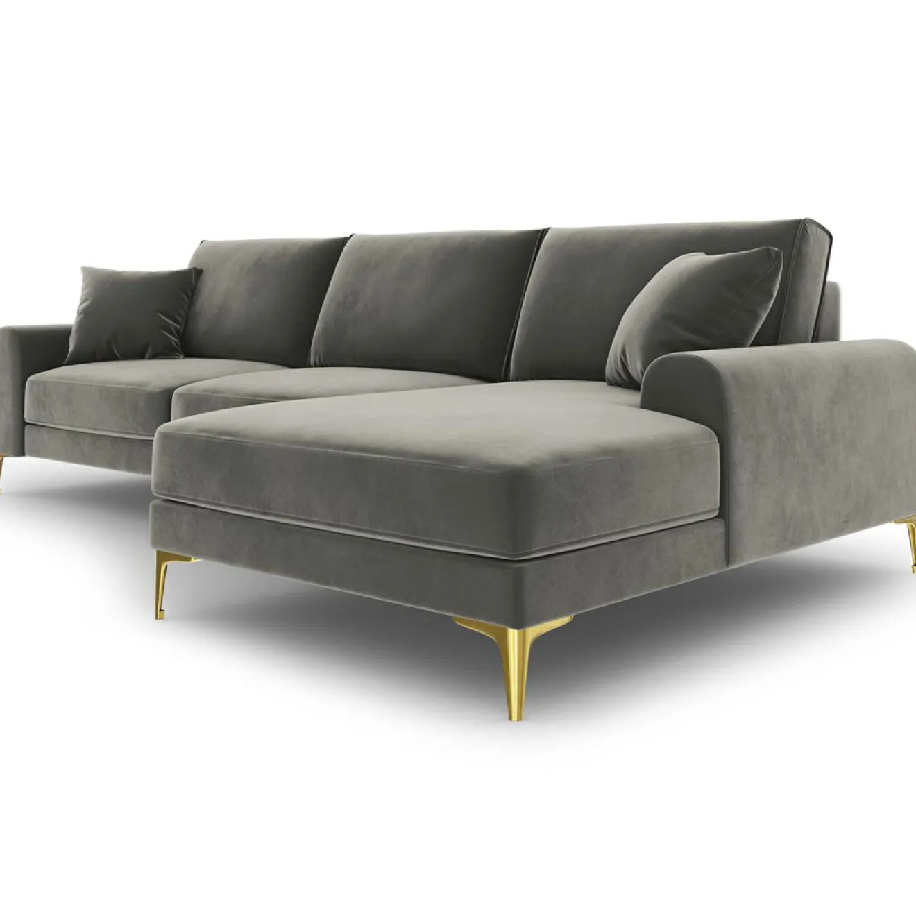 Clearance Mazzini Sofas Canapé d'angle droit velours madara gris - 254x182x90 cm
