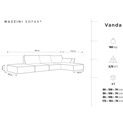 Mazzini Sofas Canapé d'angle droit Velours Vanda 5 Places noir - 386x166x85 cm