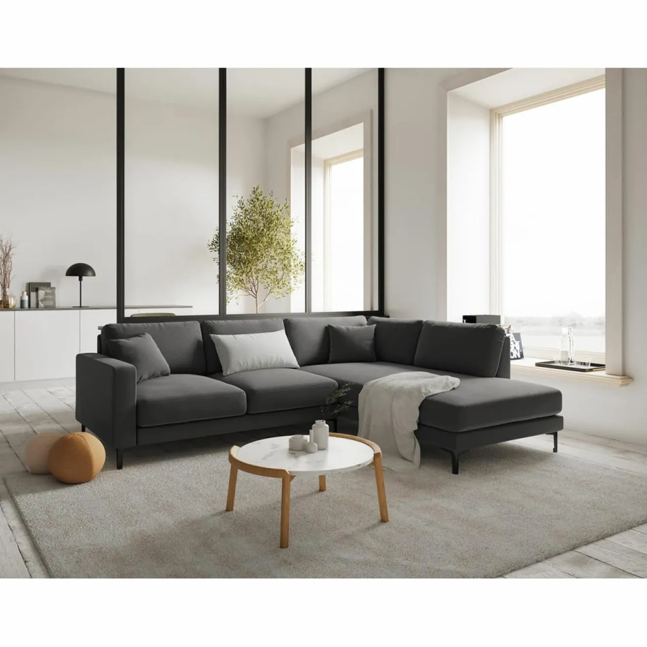 Discount Mazzini Sofas Canapé d'angle Droit Velours Venus 5 Places gris - 254x185x90 cm