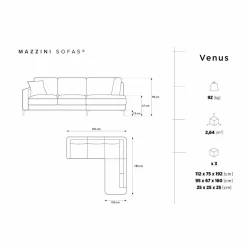 Discount Mazzini Sofas Canapé d'angle Droit Velours Venus 5 Places gris - 254x185x90 cm