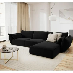 Mazzini Sofas Canapé d'angle droit Velours Vanda 4 Places noir - 300x166x85 cm