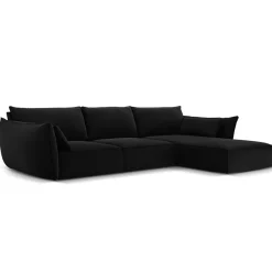 Mazzini Sofas Canapé d'angle droit Velours Vanda 4 Places noir - 300x166x85 cm