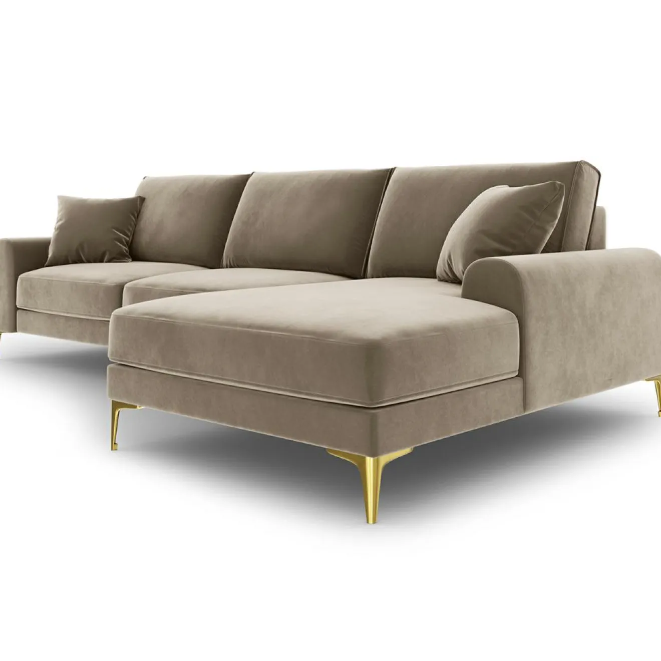 Discount Mazzini Sofas Canapé d'angle droit velours madara beige - 254x182x90 cm