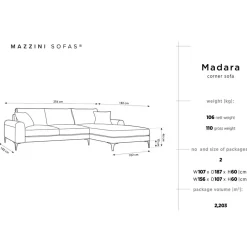 Discount Mazzini Sofas Canapé d'angle droit velours madara beige - 254x182x90 cm