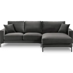 Mazzini Sofas Canapé d'angle Droit Velours Venus 4 Places gris - 248x160x90 cm