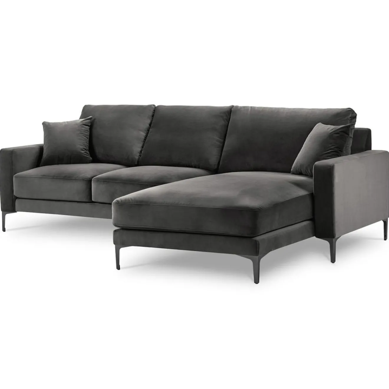 Mazzini Sofas Canapé d'angle Droit Velours Venus 4 Places gris - 248x160x90 cm