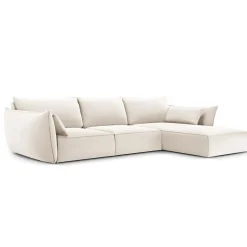 Clearance Mazzini Sofas Canapé d'angle droit Velours Vanda 4 Places beige clair - 300x166x85 cm