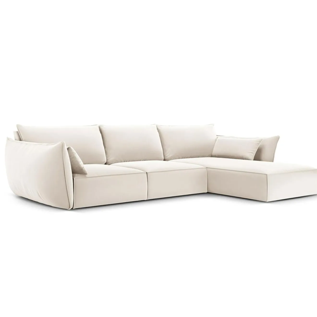 Clearance Mazzini Sofas Canapé d'angle droit Velours Vanda 4 Places beige clair - 300x166x85 cm