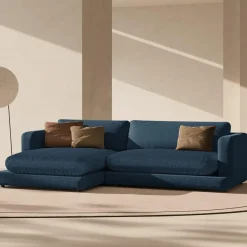 Mazzini Sofas Canapé d'angle Gauche Daphne 4 Places Bleu Marine - 270x170x86 cm