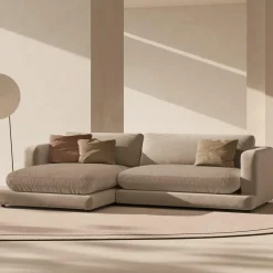 Mazzini Sofas Canapé d'angle Gauche en Velours Daphne 4 Places Beige Foncé - 270x170x86 cm