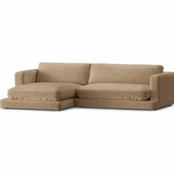 Mazzini Sofas Canapé d'angle Gauche en Velours Daphne 4 Places Beige Foncé - 270x170x86 cm