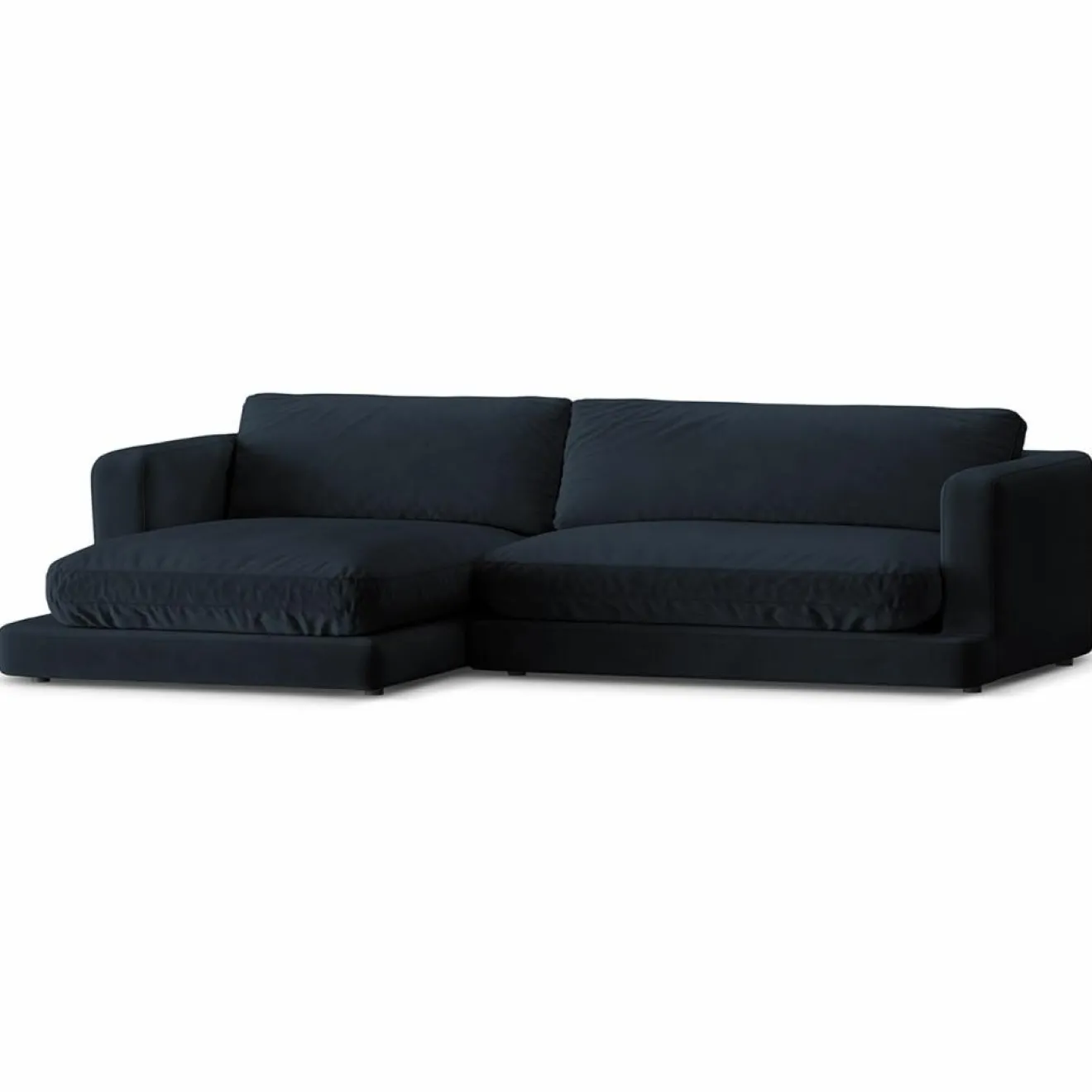 Mazzini Sofas Canapé d'angle Gauche en Velours Daphne 4 Places Bleu Foncé - 270x170x86 cm