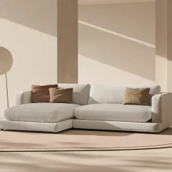 Sale Mazzini Sofas Canapé d'angle Gauche en Velours Daphne 4 Places Beige Clair - 270x170x86 cm